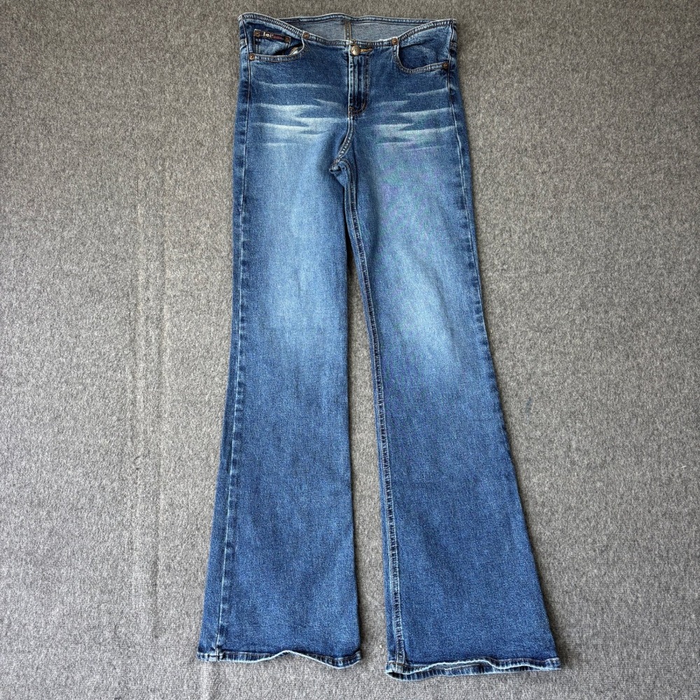 LEI Womens Vintage Flare Jeans Medium‎ Wash Y2K No Waistband Size 9